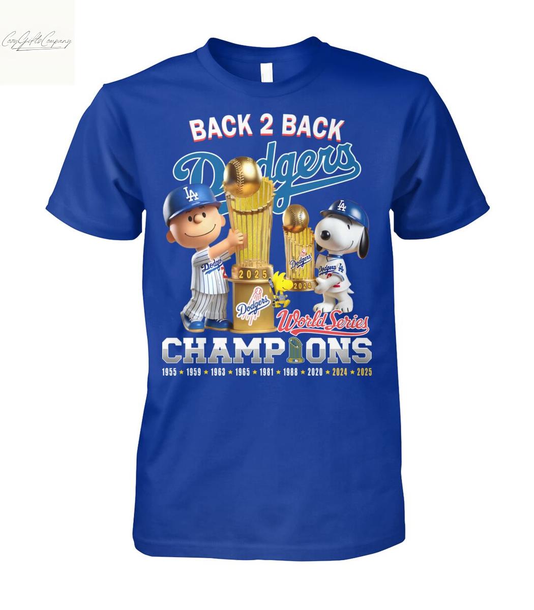 Los Angeles Dodgers Snoopy Back 2 Back Champions T Shirt