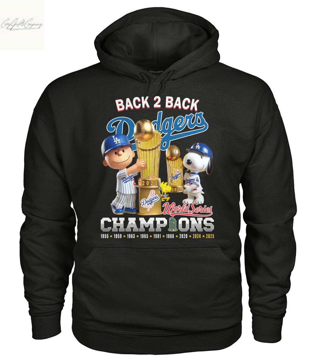 Los Angeles Dodgers Snoopy Back 2 Back Champions T Shirt
