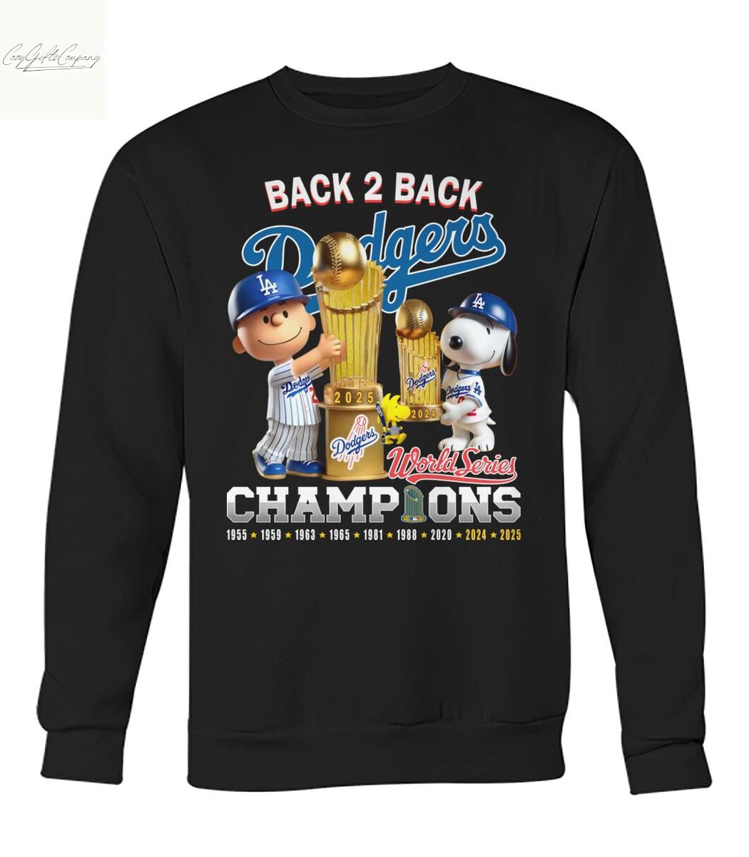 Los Angeles Dodgers Snoopy Back 2 Back Champions T Shirt Los Angeles Dodgers Snoopy Back 2 Back Champions T Shirt