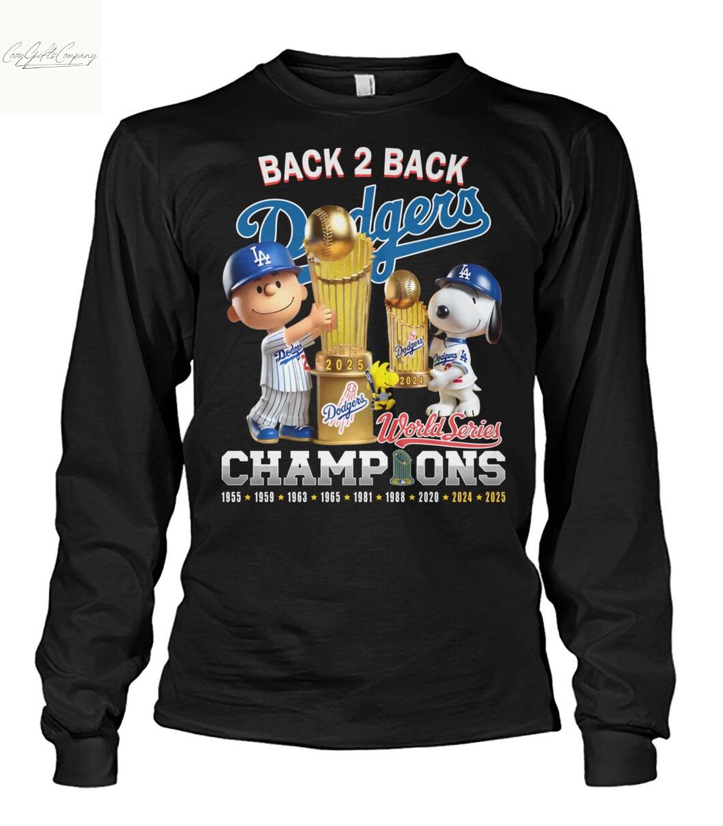 Los Angeles Dodgers Snoopy Back 2 Back Champions T Shirt Los Angeles Dodgers Snoopy Back 2 Back Champions T Shirt
