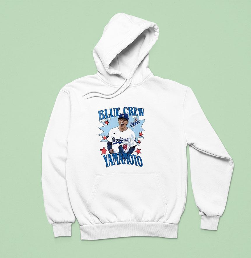 Los Angeles Dodgers Yoshinobu Yamamoto Blue Crew Graphic Shirt Los Angeles Dodgers Yoshinobu Yamamoto Blue Crew Graphic Shirt