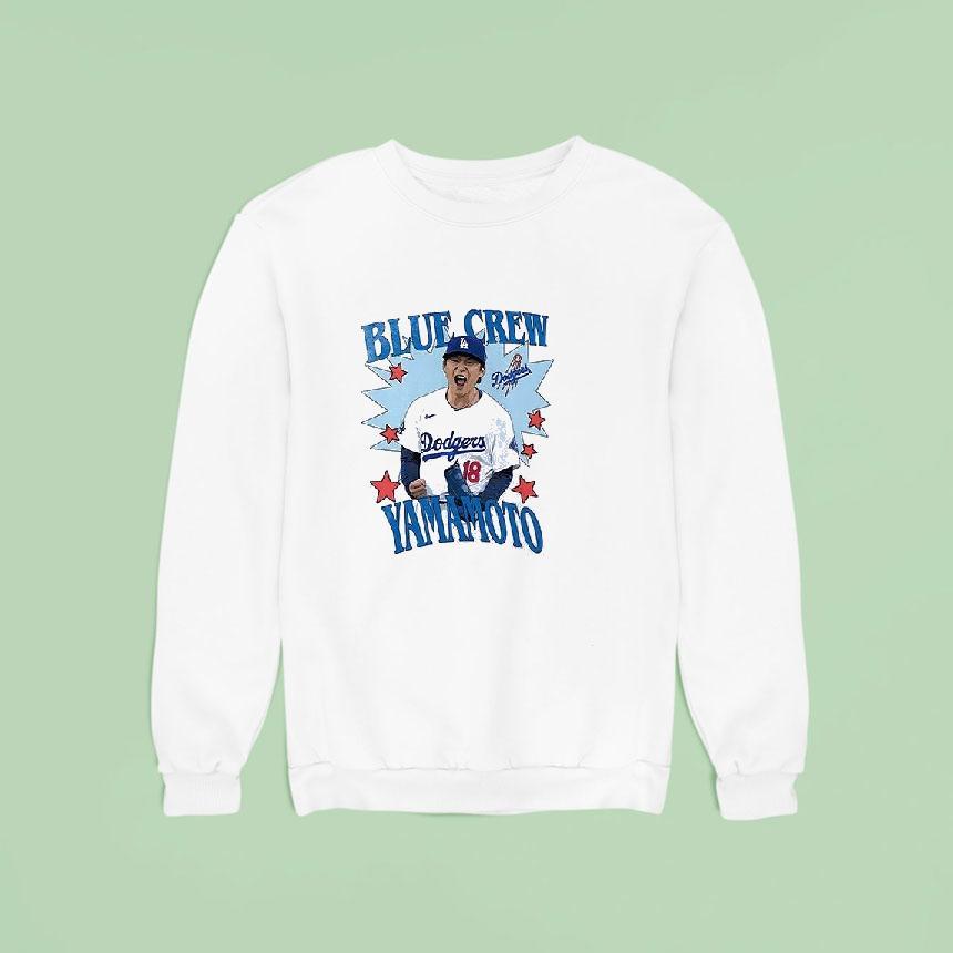 Los Angeles Dodgers Yoshinobu Yamamoto Blue Crew Graphic Shirt Los Angeles Dodgers Yoshinobu Yamamoto Blue Crew Graphic Shirt