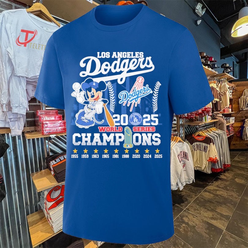 Mickey Mouse X Los Angeles Dodgers World Series Champions 2025 9x Disney MLB Trophy T-Shirt
