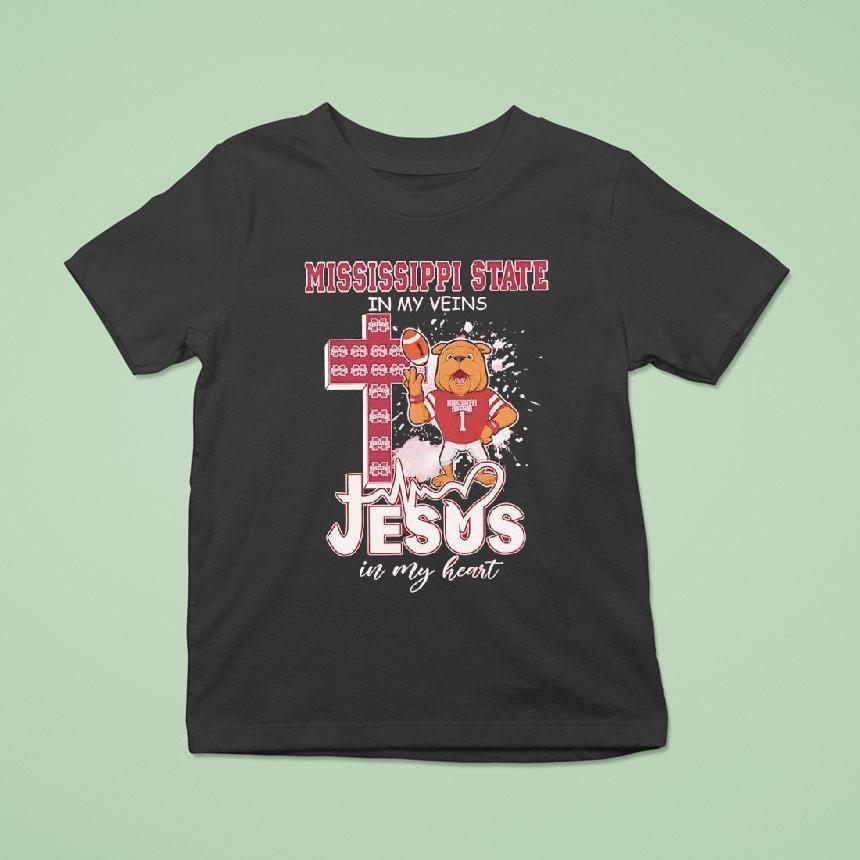 Mississippi State Bulldogs In My Veins Jesus In My Heart Bulldog Mascot Number 1 Shirt