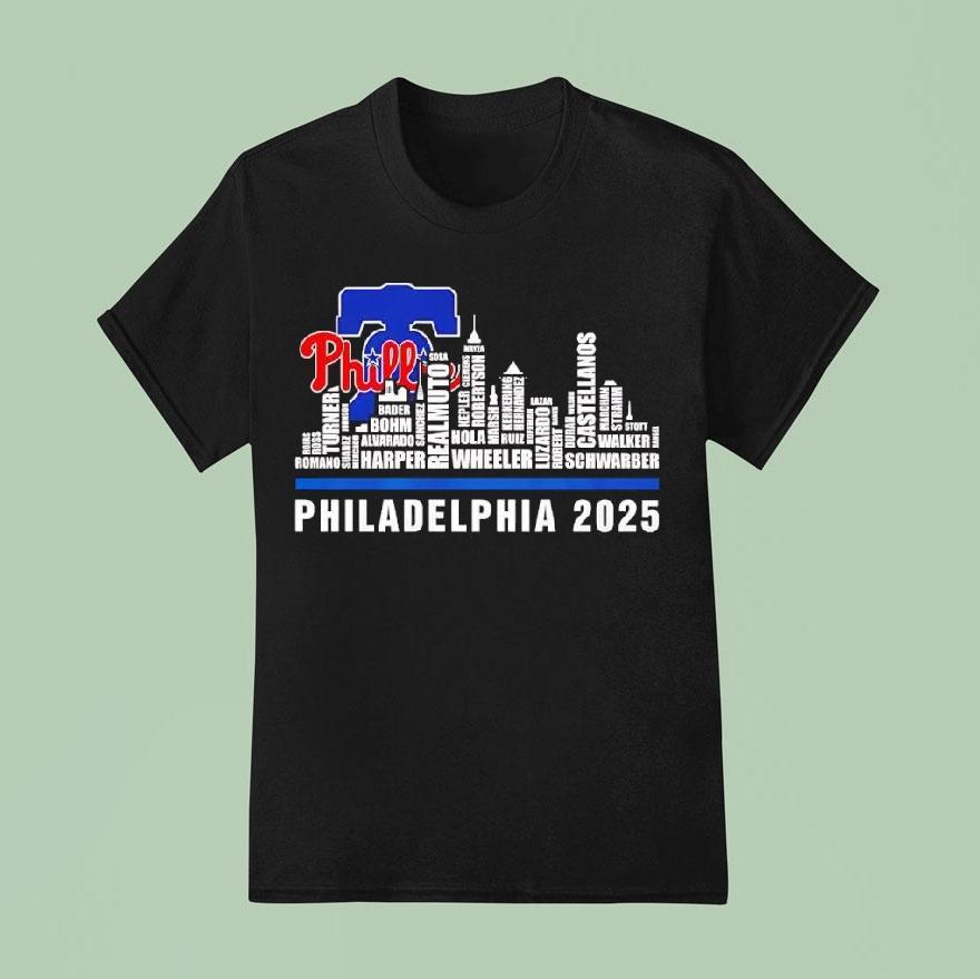 Philadelphia City Skyline 2025 Philadelphia Phillies Baseball Players Shirt