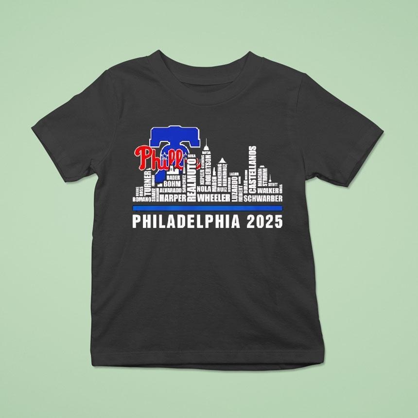 Philadelphia City Skyline 2025 Philadelphia Phillies Baseball Players Shirt