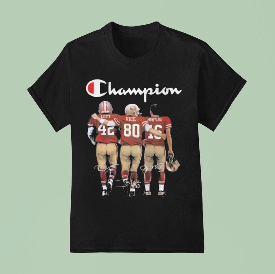 San Francisco 49ers The Champions Lott Rice Montana 2025 Signatures Shirt