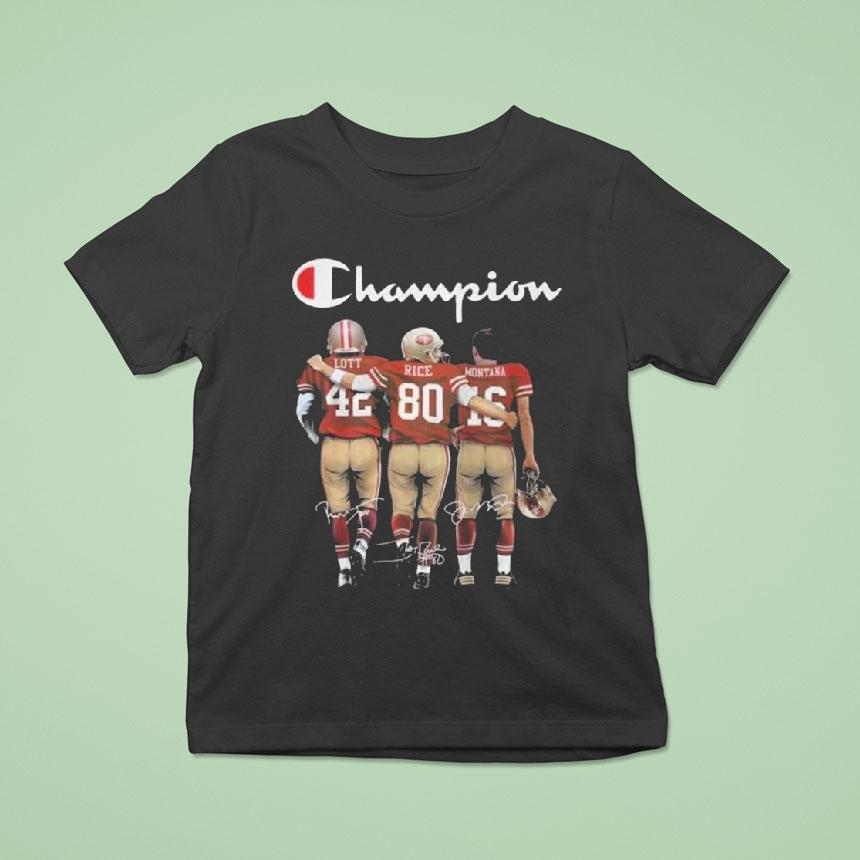 San Francisco 49ers The Champions Lott Rice Montana 2025 Signatures Shirt