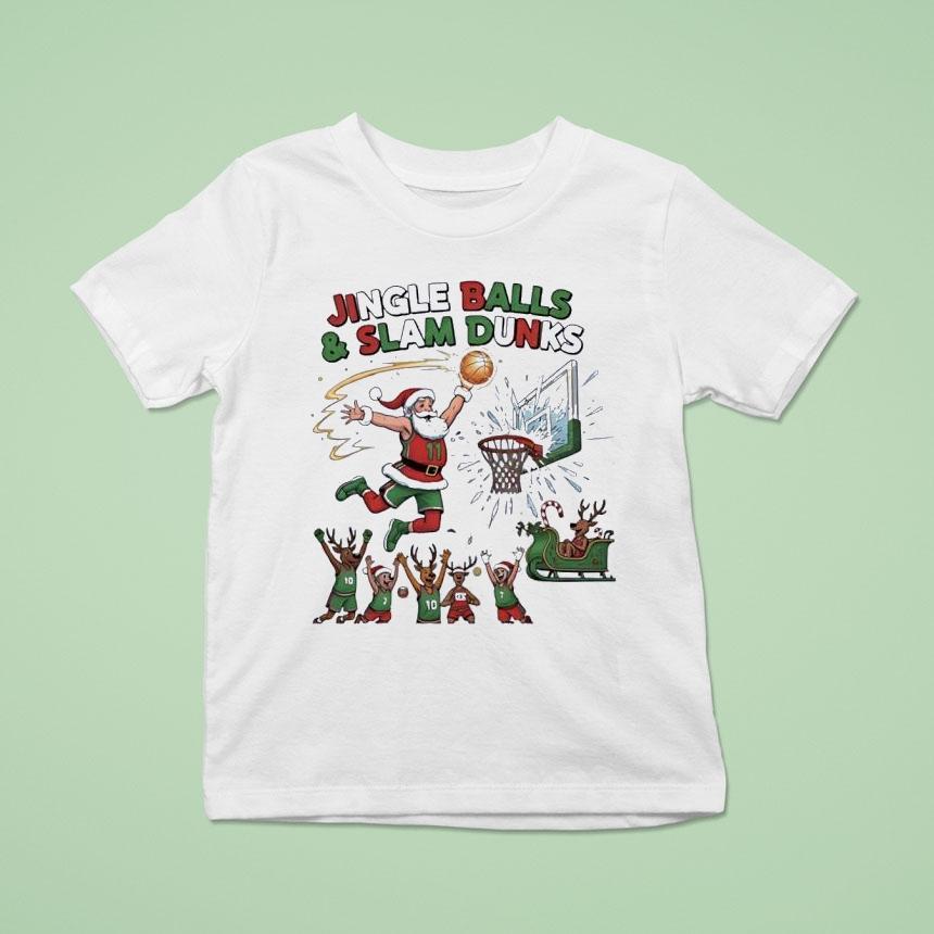 Santa Playing Basketball Jingle Balls And Slam Dunks Shirt