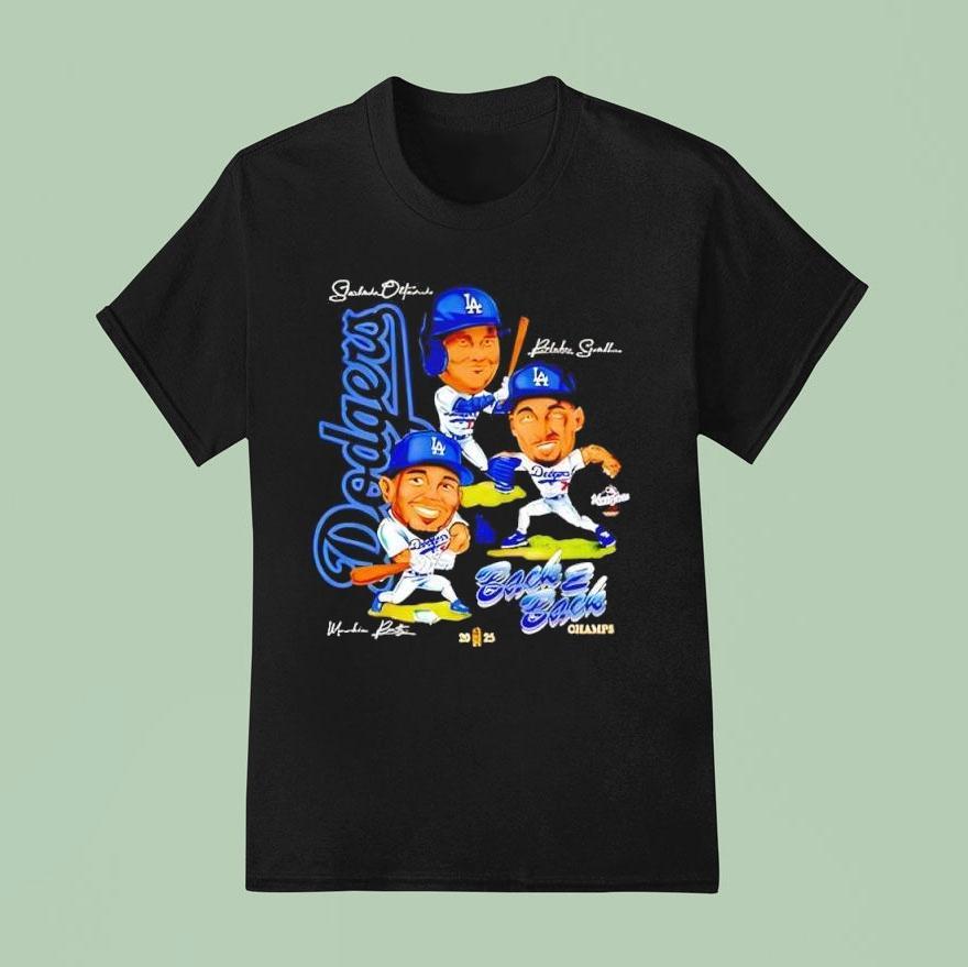 Shohei Ohtani Blake Snell And Mookie Betts Back To Back Champs Los Angeles Dodgers 2025 Signatures Shirt