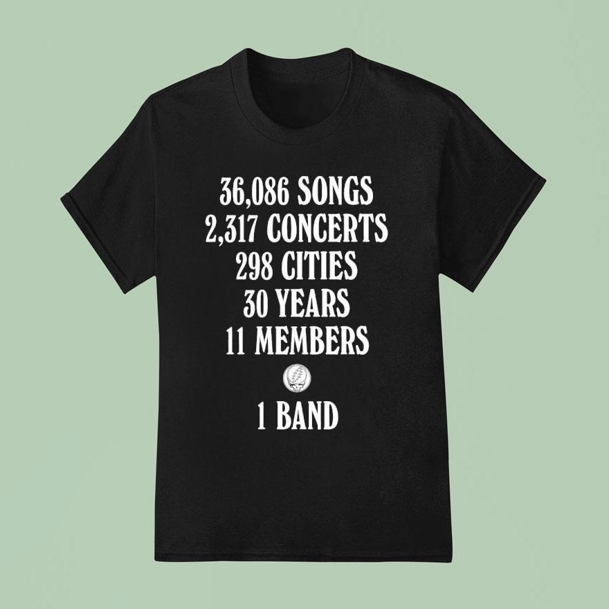 Songs 36086 Concerts 2317 Cities 298 Years 30 Members 11 Grateful Dead Logo Shirt