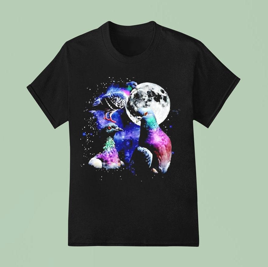 Three Pigeon Retro Moon Graphic Shirt