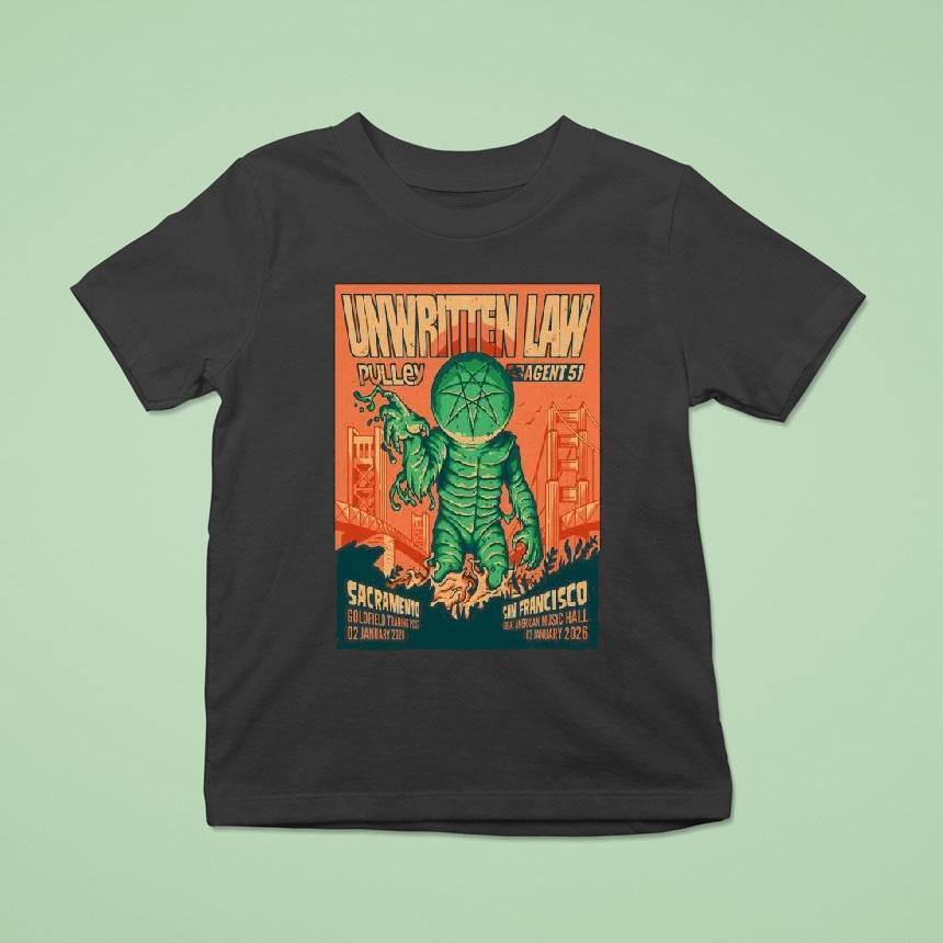 Unwritten Law Jan 2 2026 Sacramento Ca And Jan 3 2026 San Francisco Ca Shirt