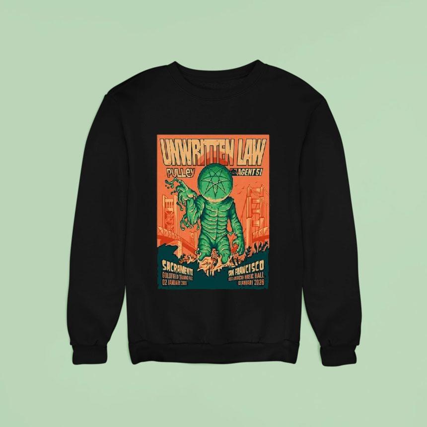 Unwritten Law Jan 2 2026 Sacramento Ca And Jan 3 2026 San Francisco Ca Shirt Unwritten Law Jan 2 2026 Sacramento Ca And Jan 3 2026 San Francisco Ca Shirt
