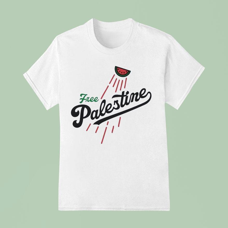 Watermelon Free Palestine Style Los Angeles Dodgers Logo Shirt