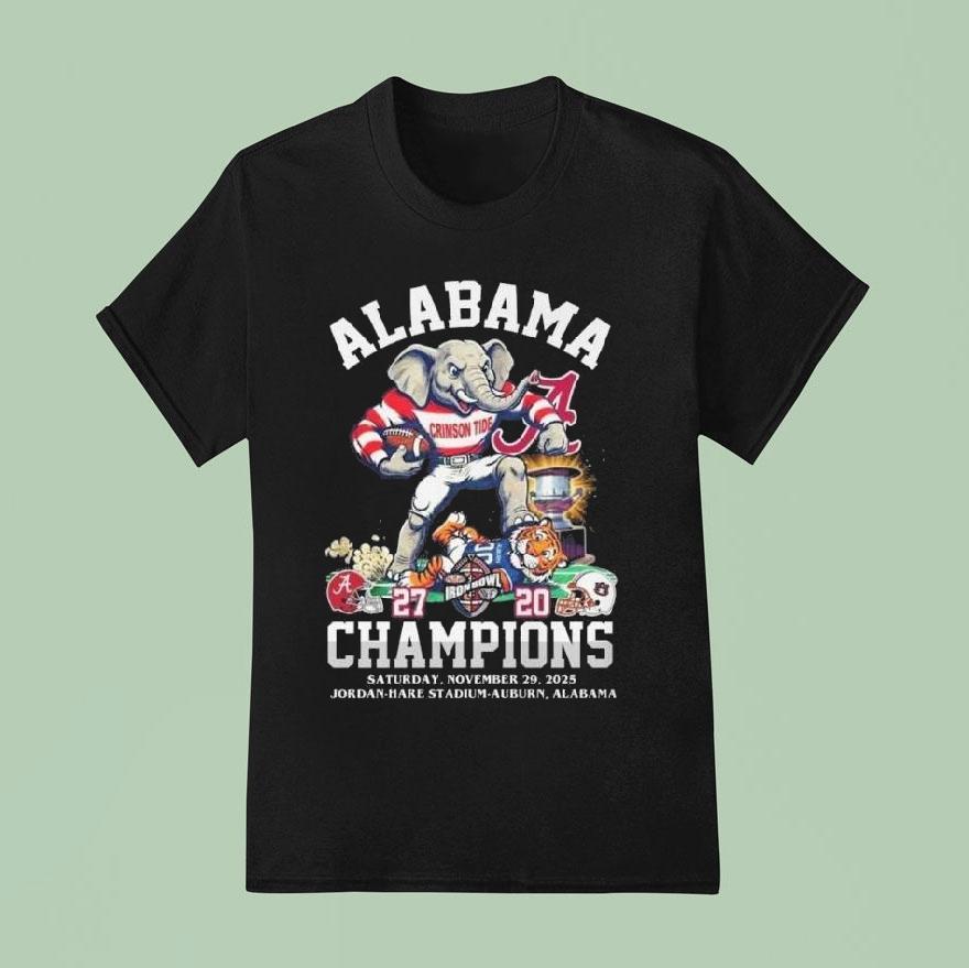 Alabama Crimson Tide Beat Lsu Tigers Iron Bowl 2025 Champions 27 20 Nov 29 2025 Mascot Shirt