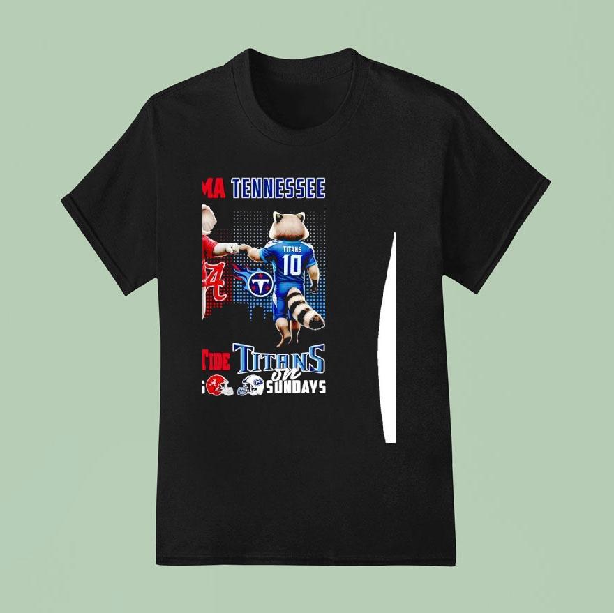 Alabama Crimson Tide On Saturdays And Tennessee Titans On Sunday Mascot With City Skyline Shirt