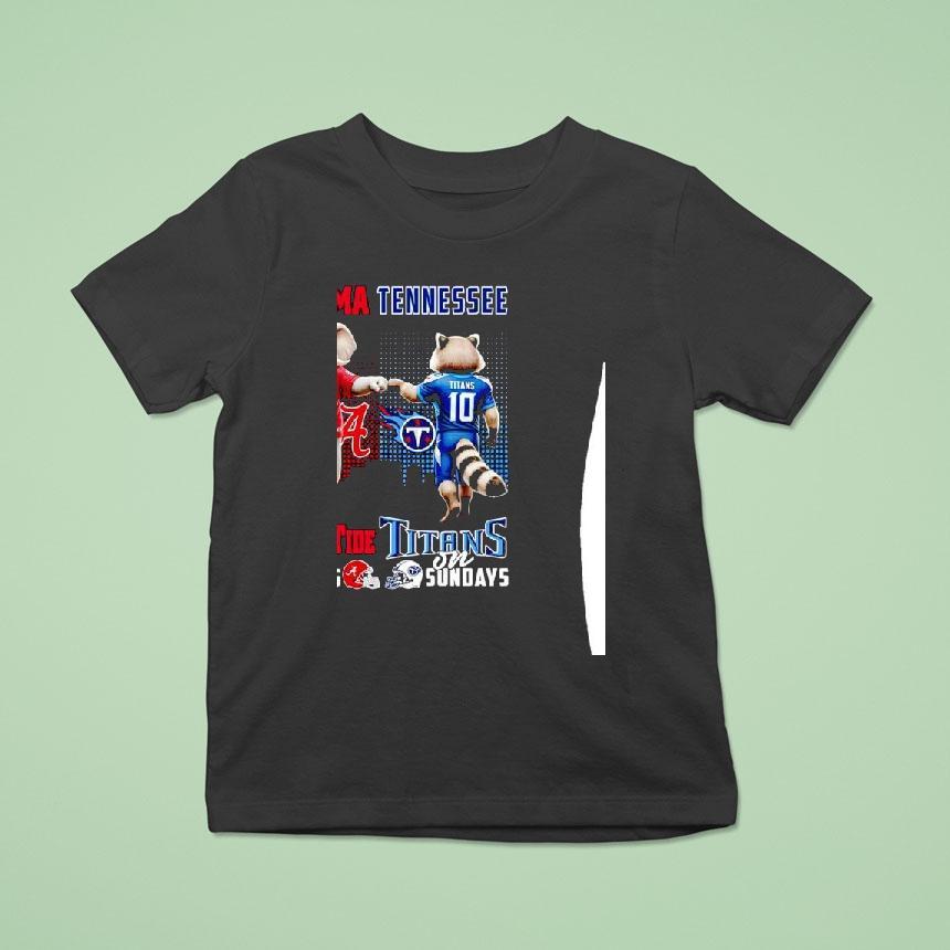 Alabama Crimson Tide On Saturdays And Tennessee Titans On Sunday Mascot With City Skyline Shirt
