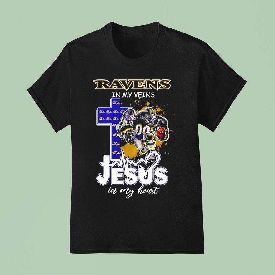 Baltimore Ravens Mascot In My Veins Jesus In My Heart Shirt