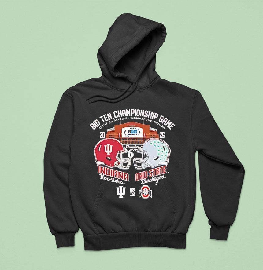 Big Ten Championship Game Indiana Hoosiers Vs Ohio State Buckeyes 2025 Helmets Shirt Big Ten Championship Game Indiana Hoosiers Vs Ohio State Buckeyes 2025 Helmets Shirt