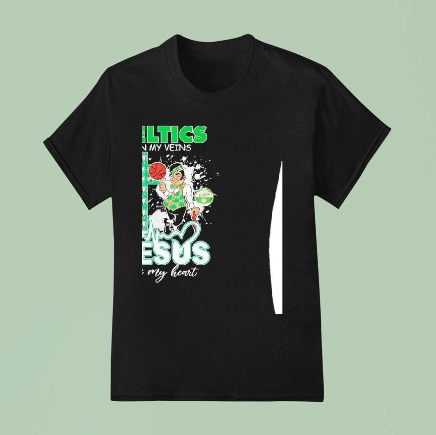 Boston Celtics Mascot In My Veins Jesus In My Heart Shirt