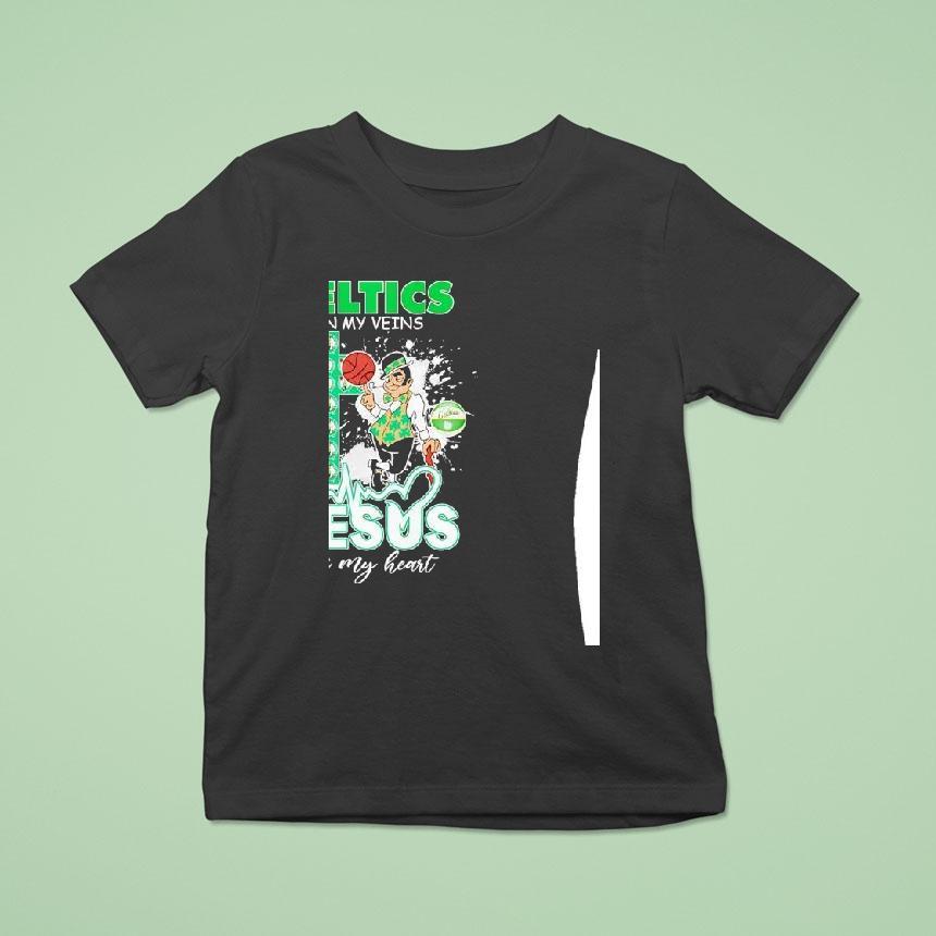 Boston Celtics Mascot In My Veins Jesus In My Heart Shirt