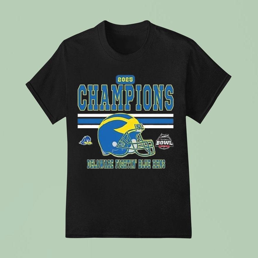 Celebrates 68 Ventures Bowl 2025 Champions Delaware Fightin Blue Hens To The Champions 2025 68 Ventures Bowl Helmet Shirt