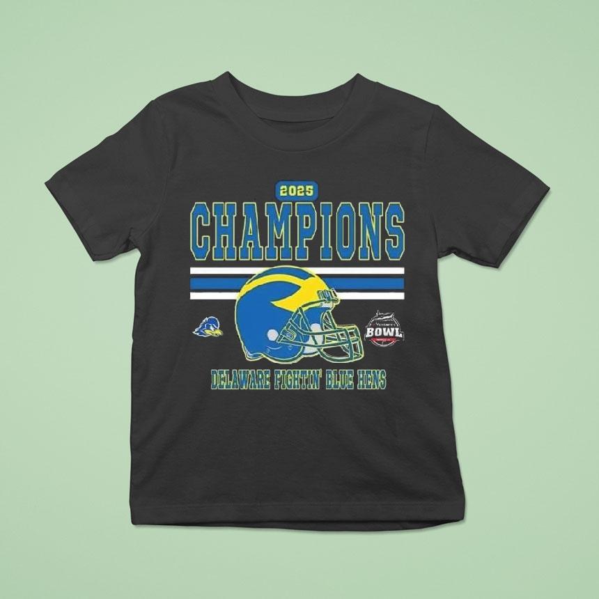 Celebrates 68 Ventures Bowl 2025 Champions Delaware Fightin Blue Hens To The Champions 2025 68 Ventures Bowl Helmet Shirt