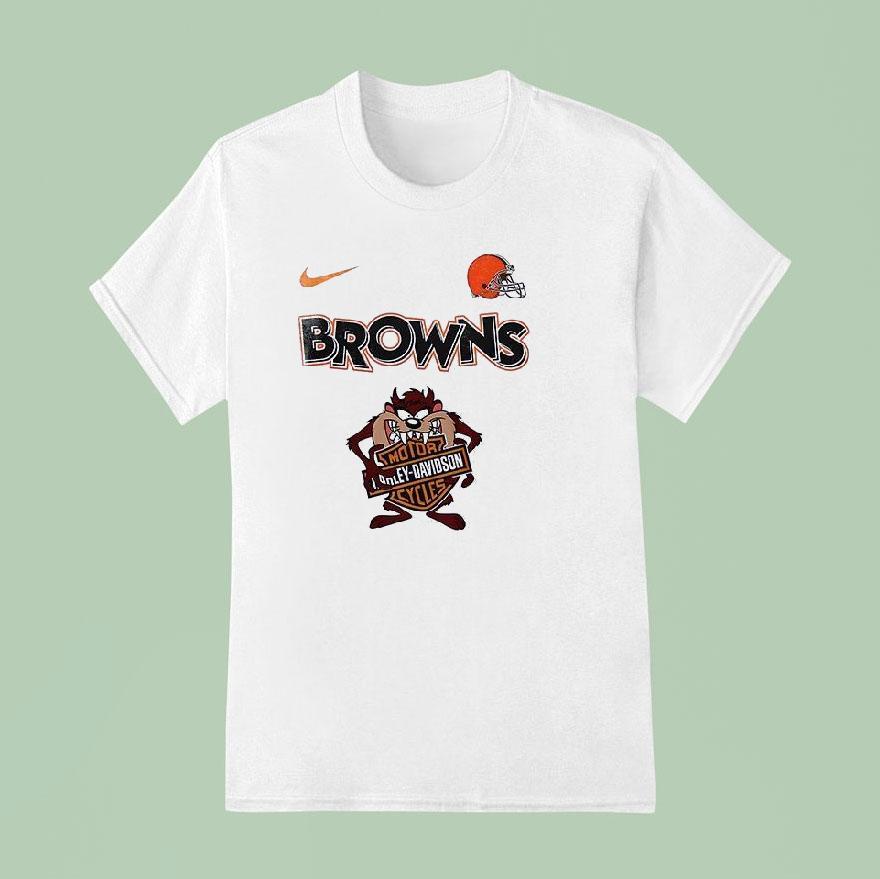Cleveland Browns X Taz Looney Tunes Harley Davidson Shirt