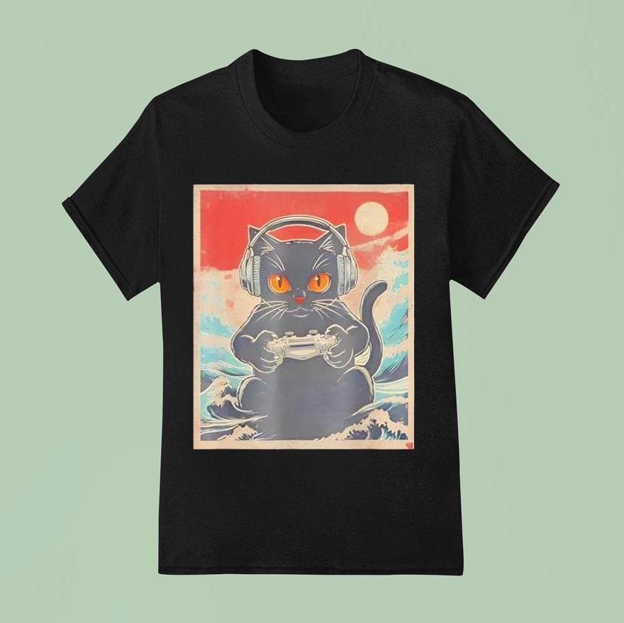 Cute Anime Gamer Kawaii Cat Japanese Gaming Shirt