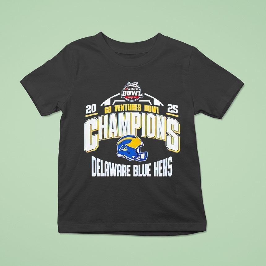 Delaware Blue Hens 68 Ventures Bowl Champions 2025 Helmet Shirt