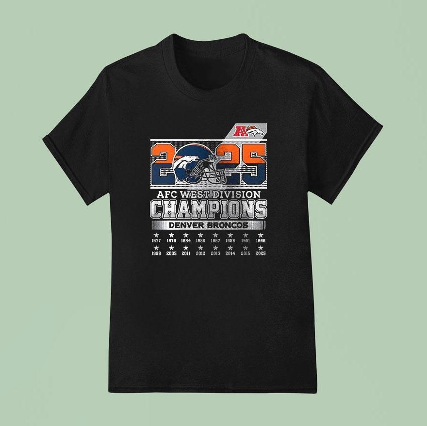 Denver Broncos 2025 Afc West Division Champions Helmet Name Roster Shirt