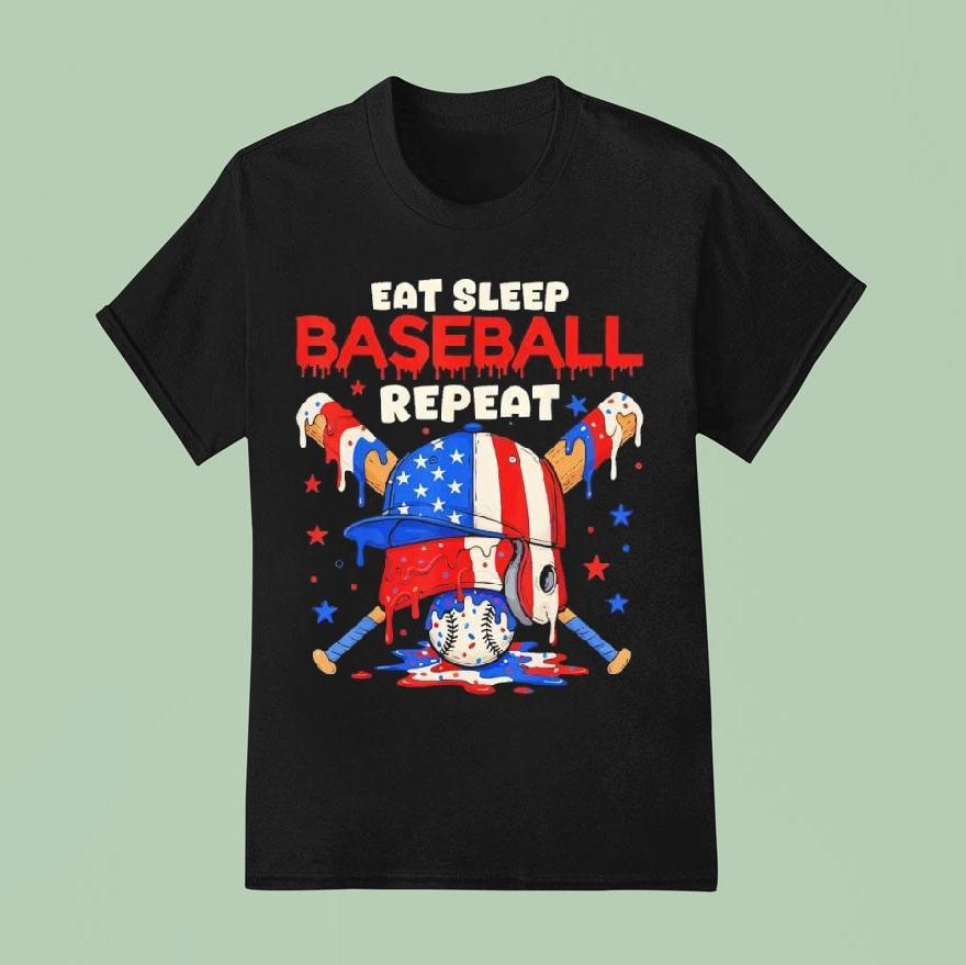 Eat Sleep Baseball Repeat Funny Ice Cream Drip Crossed Bats Shirt