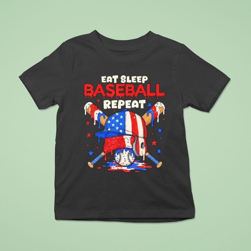 Eat Sleep Baseball Repeat Funny Ice Cream Drip Crossed Bats Shirt