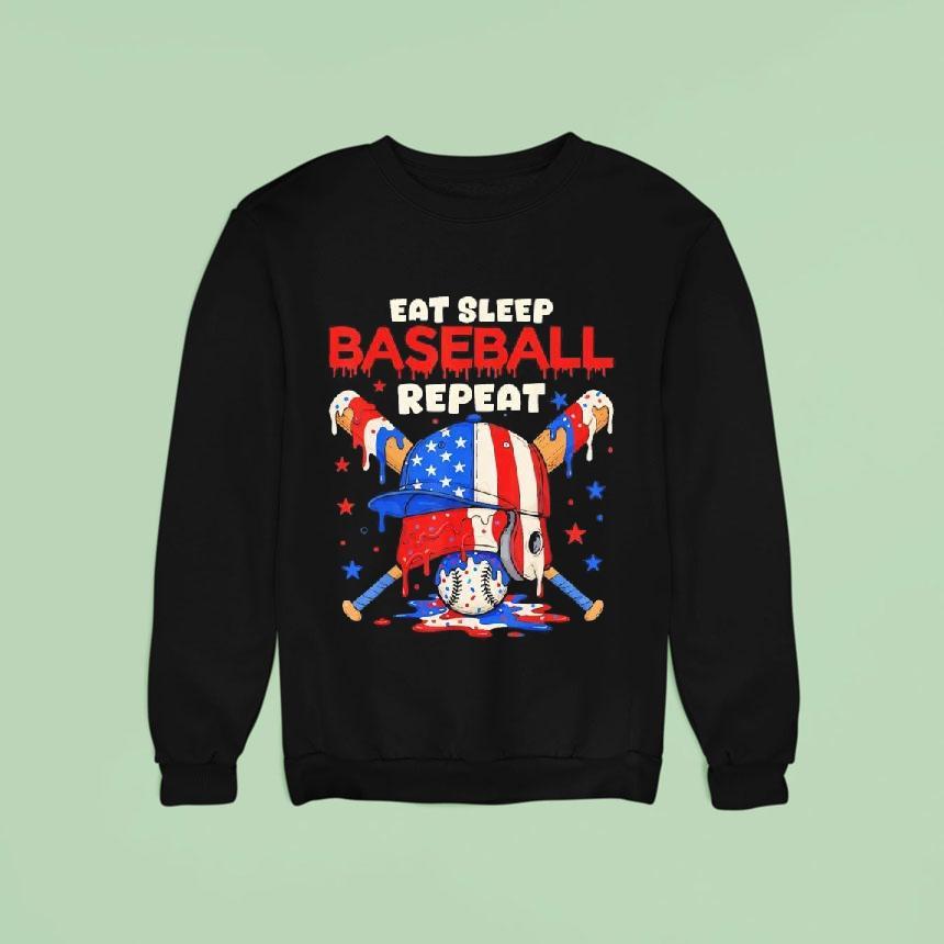 Eat Sleep Baseball Repeat Funny Ice Cream Drip Crossed Bats Shirt Eat Sleep Baseball Repeat Funny Ice Cream Drip Crossed Bats Shirt