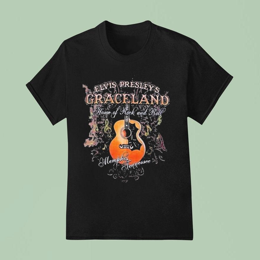 Elvis Presley Graceland Home Of The Rock And Roll Memphis Tennessee Guitar Shirt