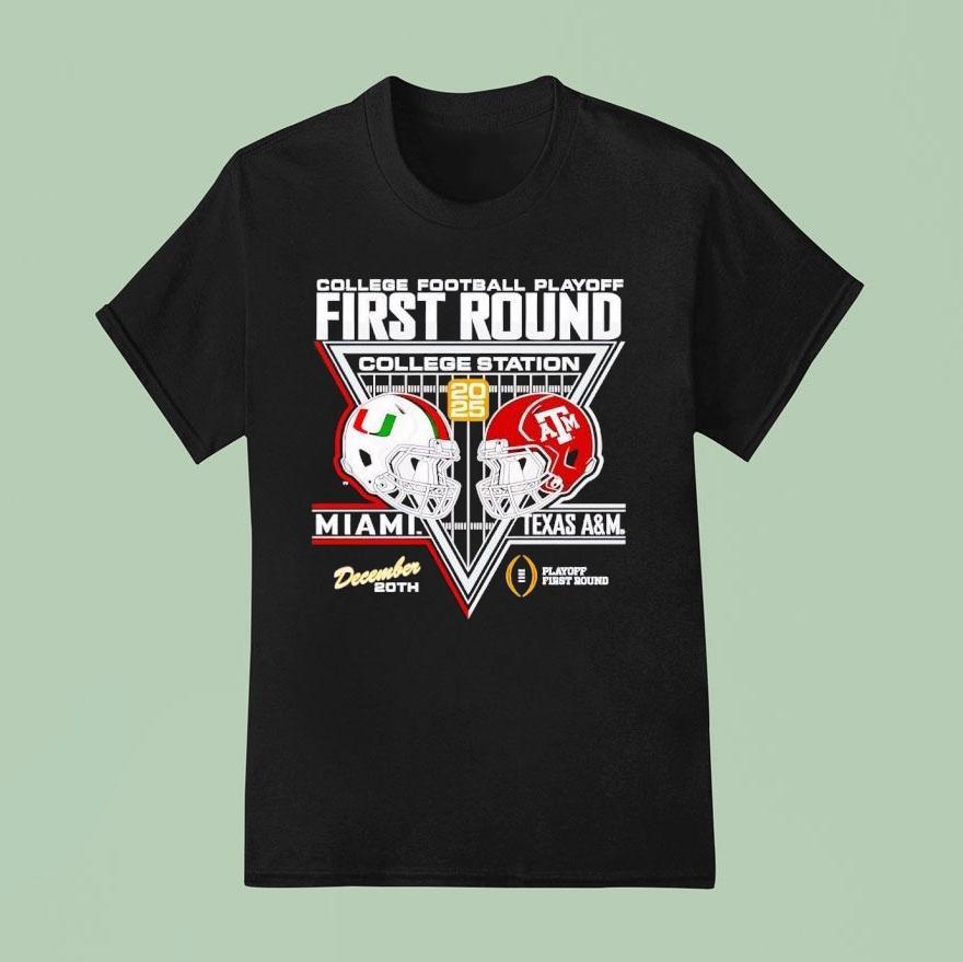 First Round Miami Hurricanes Vs Texas A And M Aggies 2025-2026 College Football Playoff Helmets Shirt