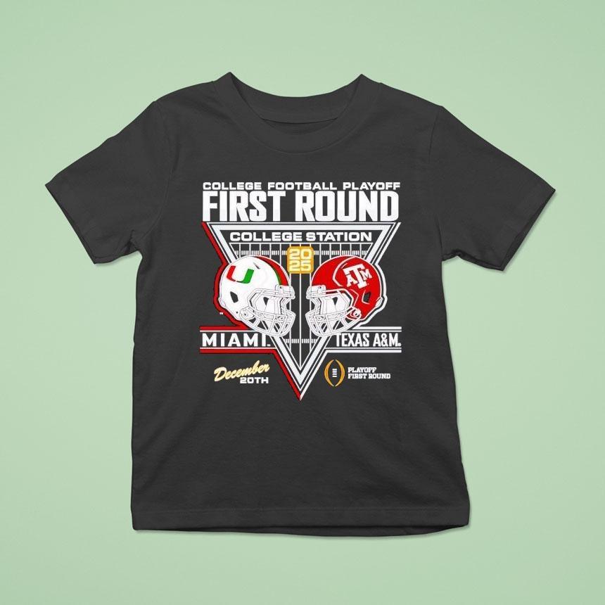 First Round Miami Hurricanes Vs Texas A And M Aggies 2025-2026 College Football Playoff Helmets Shirt