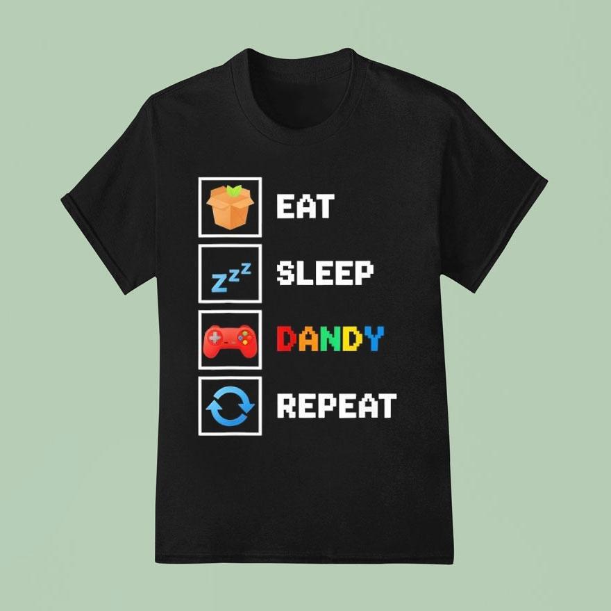 Food Drink Eat Sleep Dandy Repeat Pixel Foodie Retro Gamer Shirt