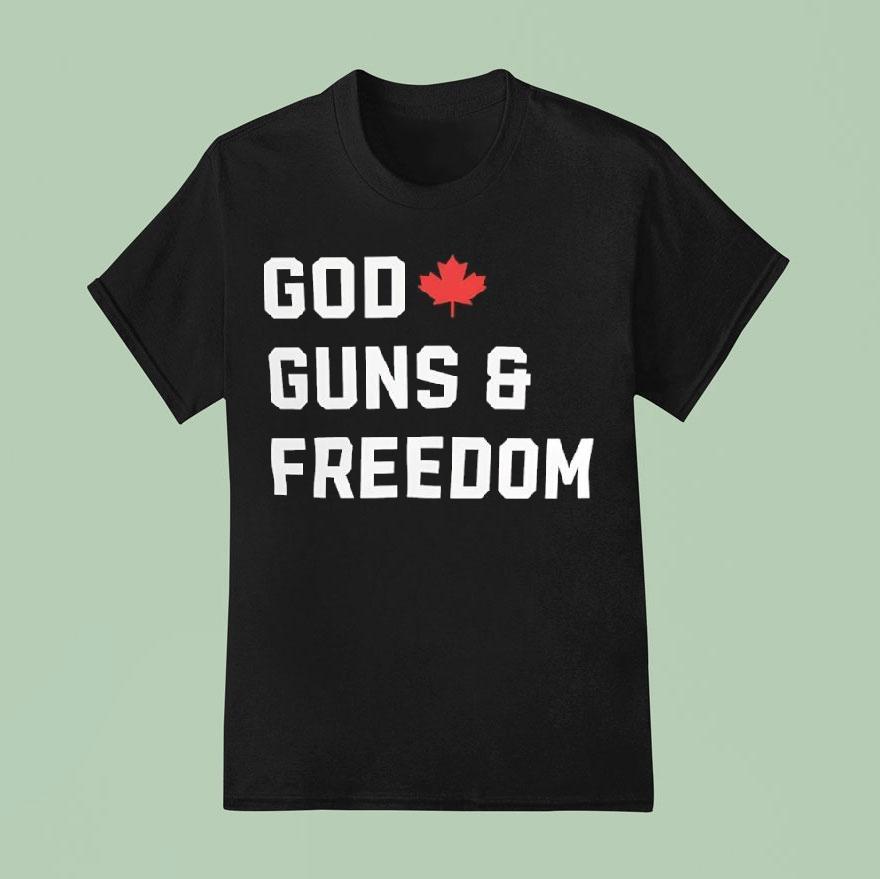 God Guns Freedom Canada Red Maple Leaf Graphic Shirt