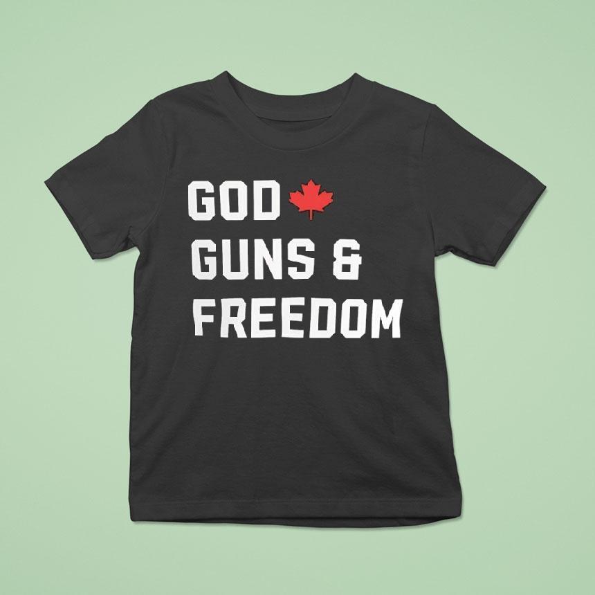 God Guns Freedom Canada Red Maple Leaf Graphic Shirt