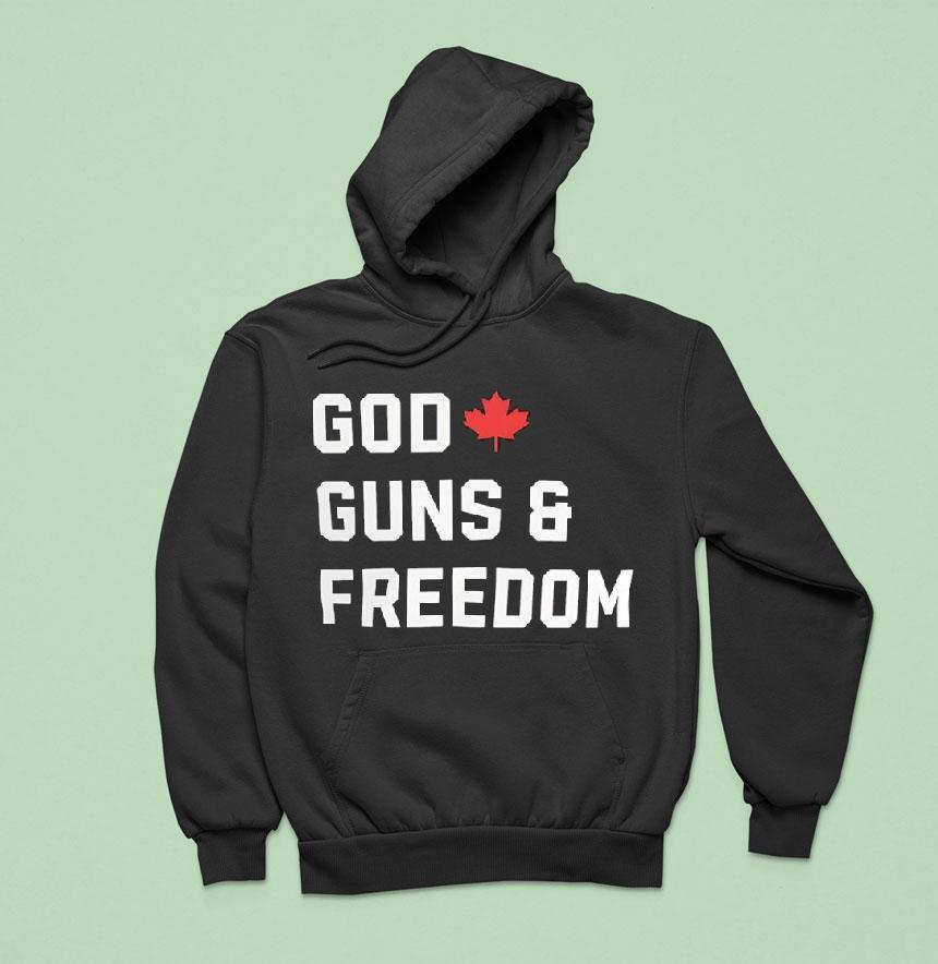 God Guns Freedom Canada Red Maple Leaf Graphic Shirt God Guns Freedom Canada Red Maple Leaf Graphic Shirt