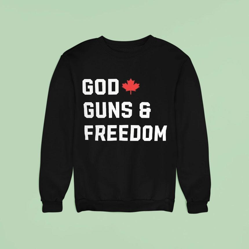 God Guns Freedom Canada Red Maple Leaf Graphic Shirt God Guns Freedom Canada Red Maple Leaf Graphic Shirt
