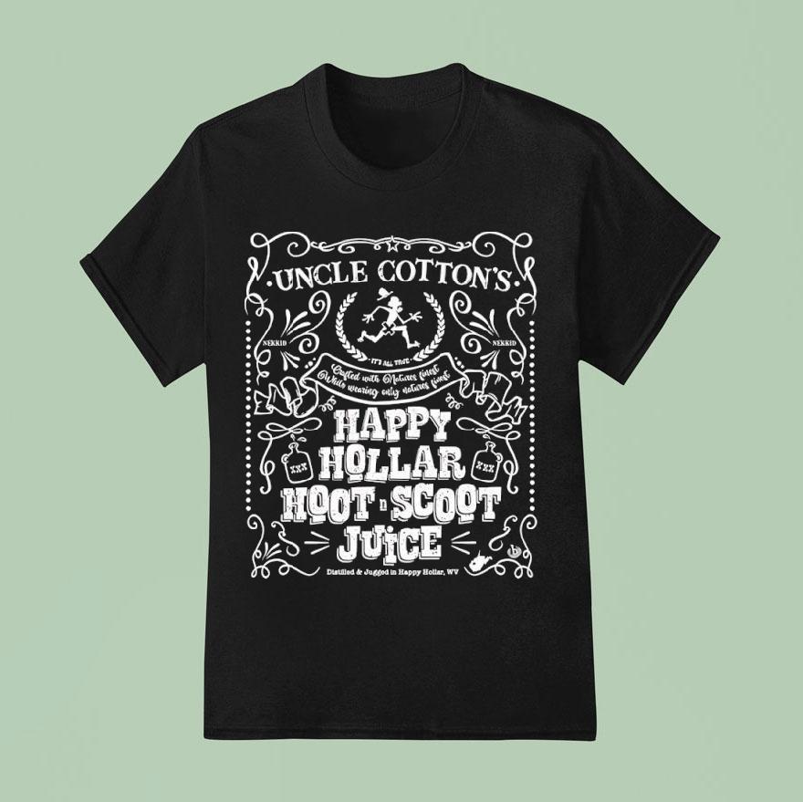 Happy Hollar Happy Hollar Hootscoot Juice Distilled And Jugged In Happy Hollar Wv Shirt