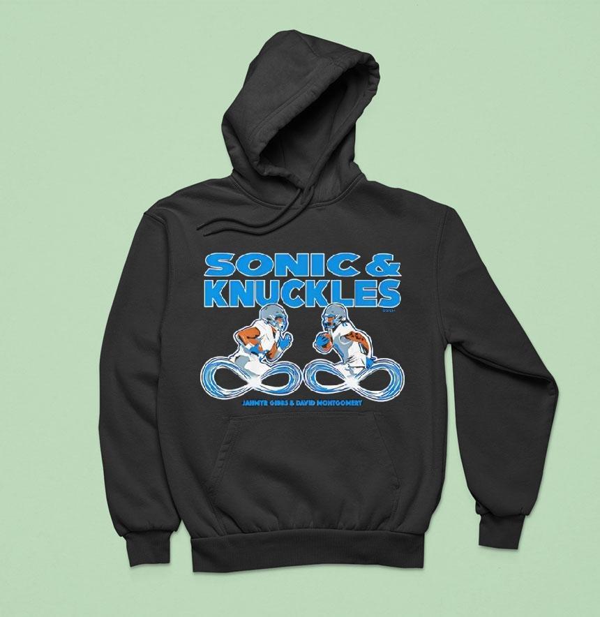 Hedgehog Knuckles Jahmyr Gibbs David Montgomery Graphic Shirt Hedgehog Knuckles Jahmyr Gibbs David Montgomery Graphic Shirt