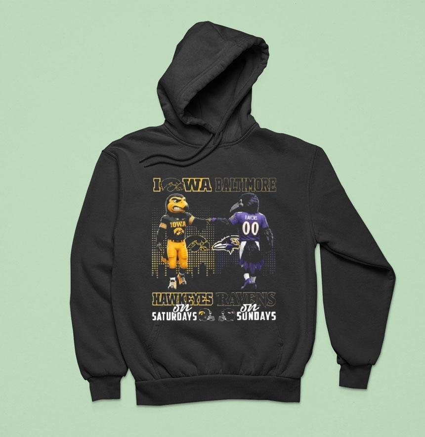 Iowa Hawkeyes On Saturdays X Baltimore Ravens On Sundays Mascot 2025 Shirt Iowa Hawkeyes On Saturdays X Baltimore Ravens On Sundays Mascot 2025 Shirt