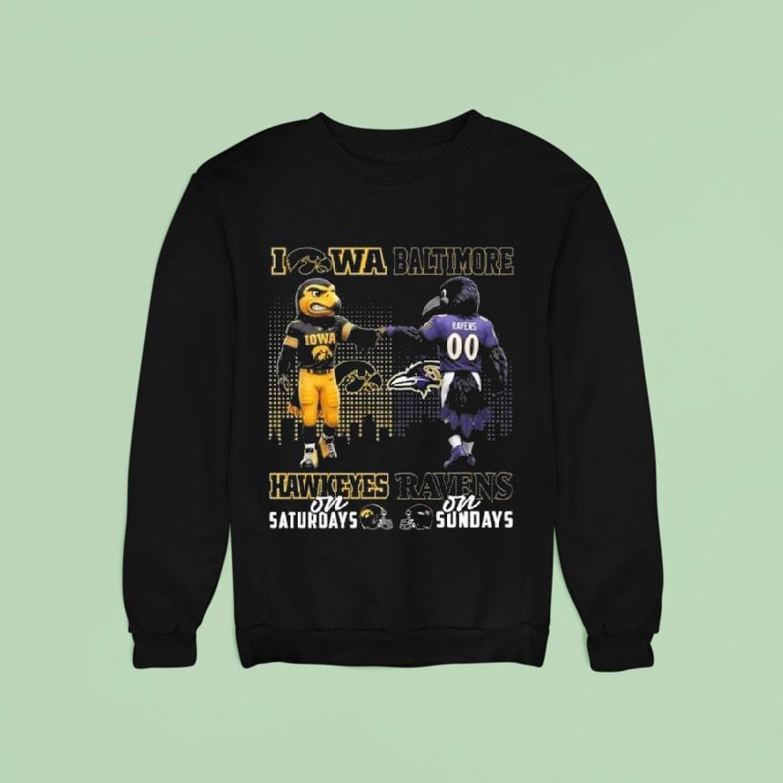 Iowa Hawkeyes On Saturdays X Baltimore Ravens On Sundays Mascot 2025 Shirt Iowa Hawkeyes On Saturdays X Baltimore Ravens On Sundays Mascot 2025 Shirt