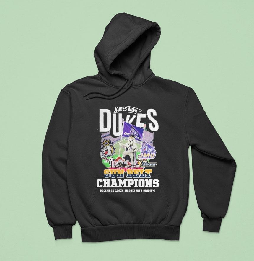 James Madison Dukes Stomp Troy Trojans Sun Belt Champions 2025 Bridgeforth Stadium Mascot Shirt James Madison Dukes Stomp Troy Trojans Sun Belt Champions 2025 Bridgeforth Stadium Mascot Shirt