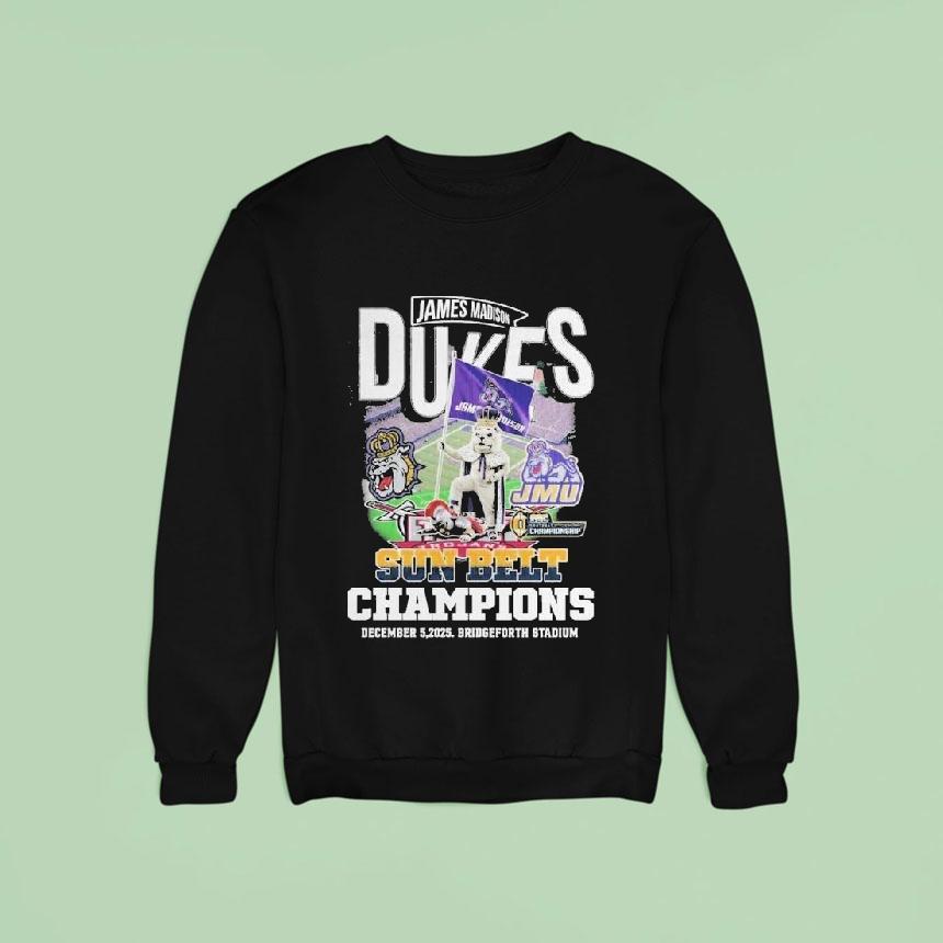James Madison Dukes Stomp Troy Trojans Sun Belt Champions 2025 Bridgeforth Stadium Mascot Shirt James Madison Dukes Stomp Troy Trojans Sun Belt Champions 2025 Bridgeforth Stadium Mascot Shirt