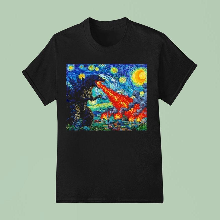 Japanese Monster Kaiju In Van Gogh Starry Night Shirt